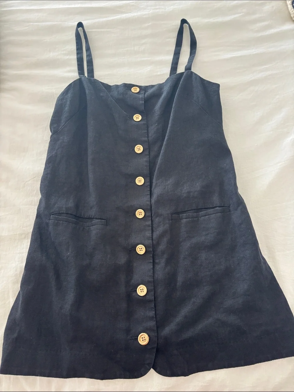 WORN ONCE J. Crew black linen Button-Front Spaghetti Strap Mini Dress
